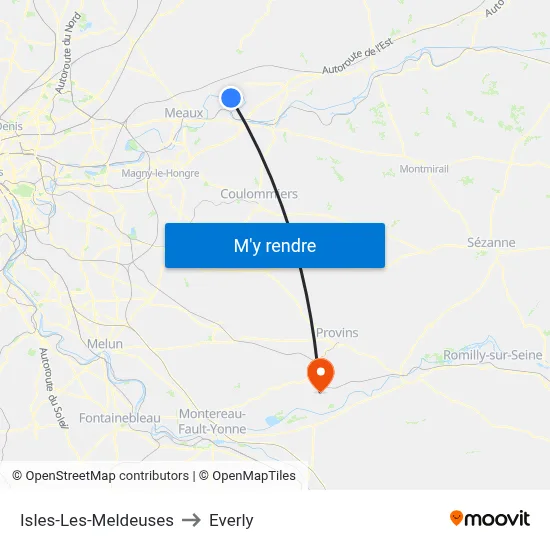 Isles-Les-Meldeuses to Everly map