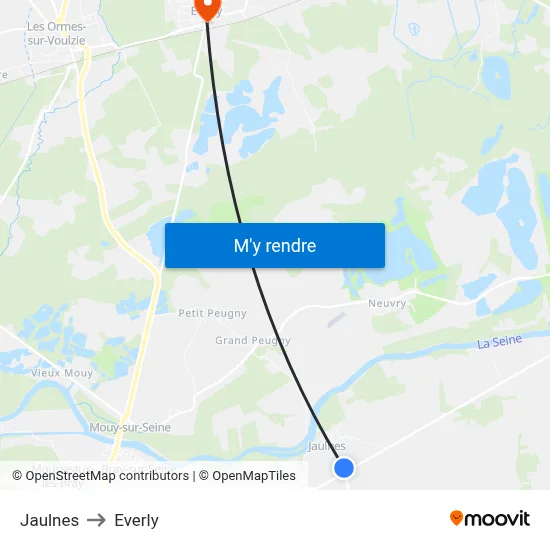 Jaulnes to Everly map