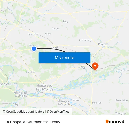 La Chapelle-Gauthier to Everly map