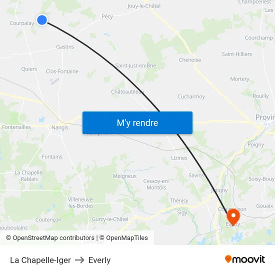 La Chapelle-Iger to Everly map