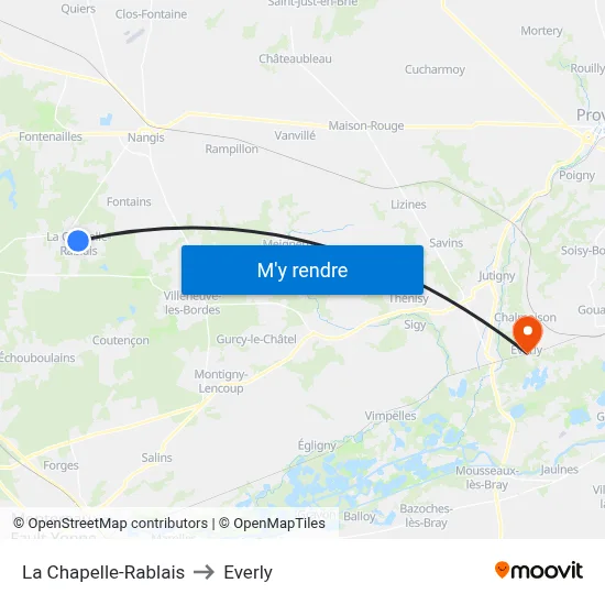 La Chapelle-Rablais to Everly map