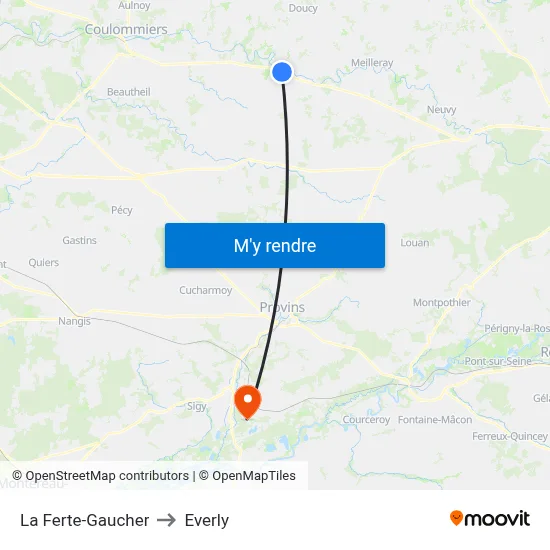 La Ferte-Gaucher to Everly map