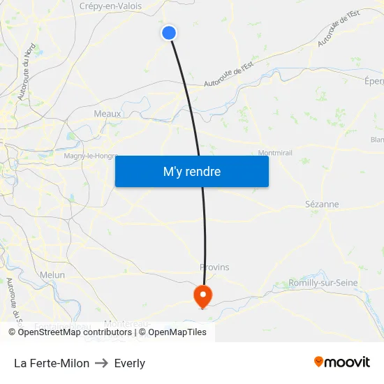 La Ferte-Milon to Everly map