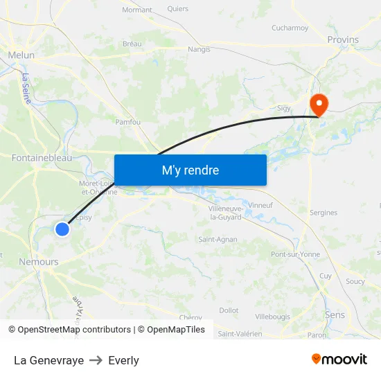 La Genevraye to Everly map
