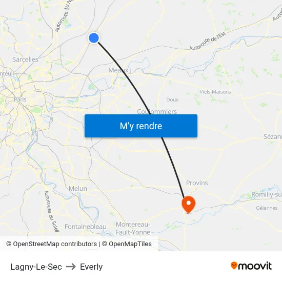 Lagny-Le-Sec to Everly map