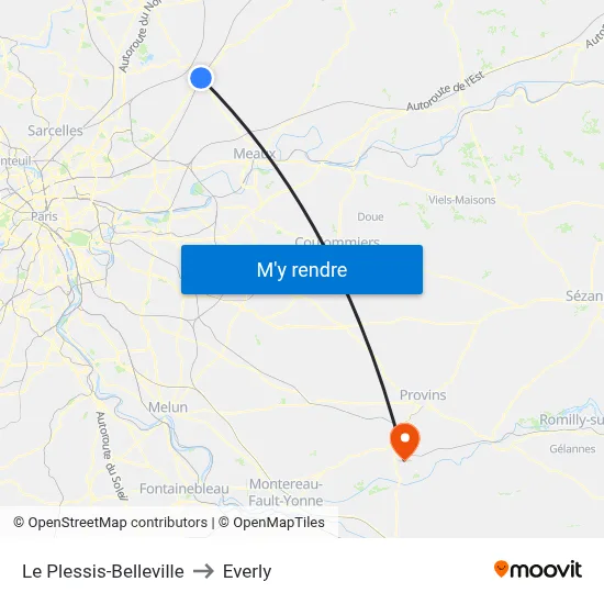 Le Plessis-Belleville to Everly map