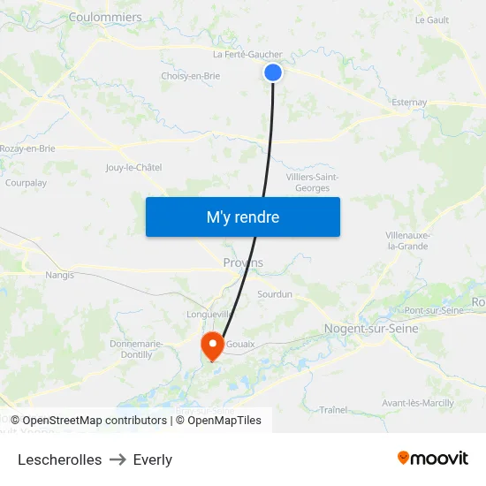 Lescherolles to Everly map