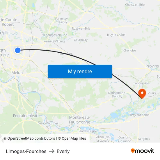 Limoges-Fourches to Everly map