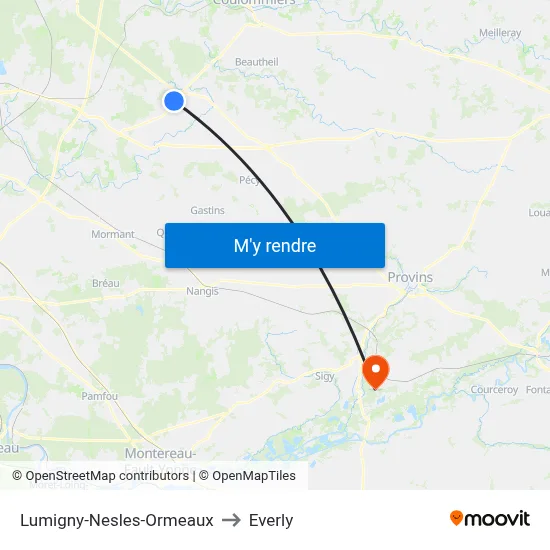 Lumigny-Nesles-Ormeaux to Everly map
