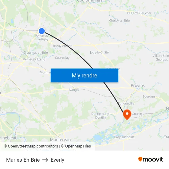 Marles-En-Brie to Everly map