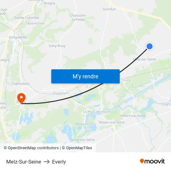 Melz-Sur-Seine to Everly map