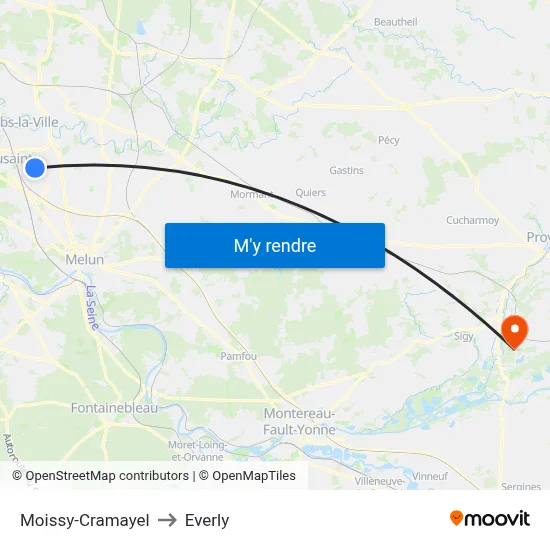 Moissy-Cramayel to Everly map