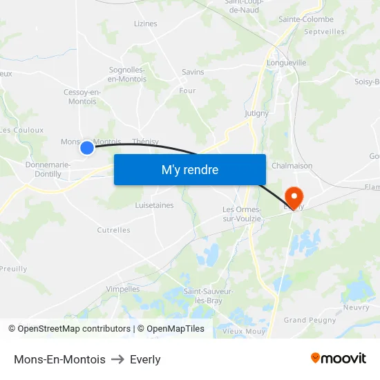 Mons-En-Montois to Everly map