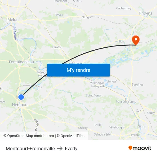Montcourt-Fromonville to Everly map