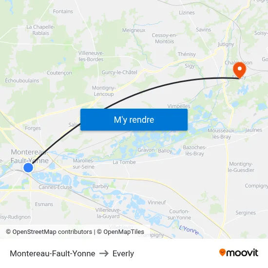 Montereau-Fault-Yonne to Everly map