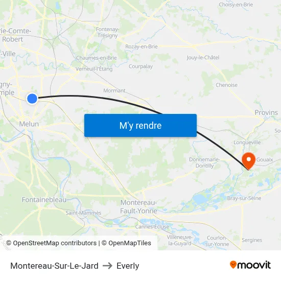 Montereau-Sur-Le-Jard to Everly map
