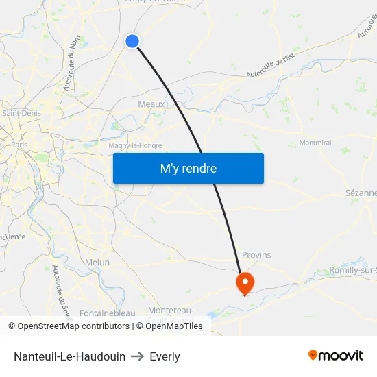 Nanteuil-Le-Haudouin to Everly map