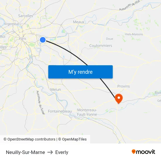 Neuilly-Sur-Marne to Everly map