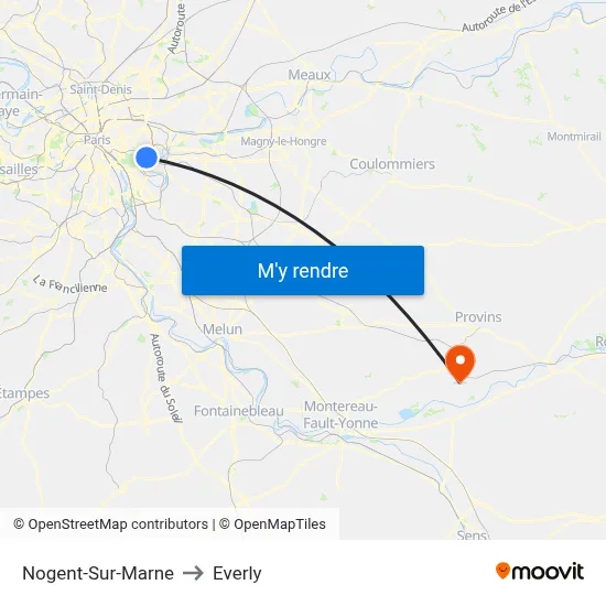 Nogent-Sur-Marne to Everly map