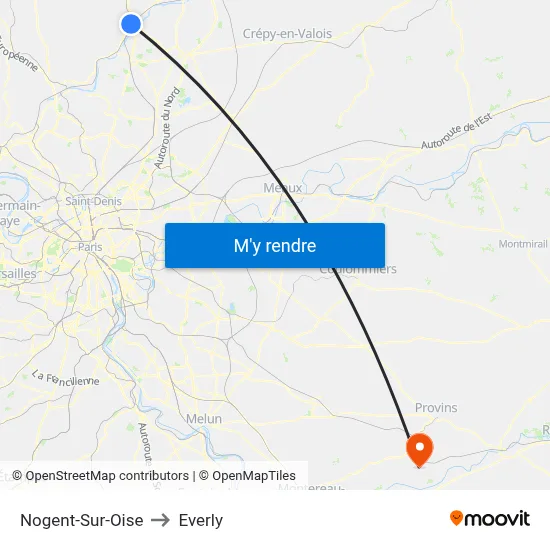 Nogent-Sur-Oise to Everly map