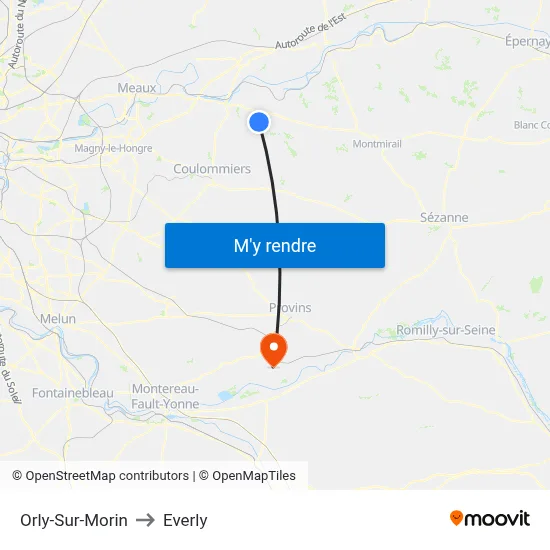 Orly-Sur-Morin to Everly map