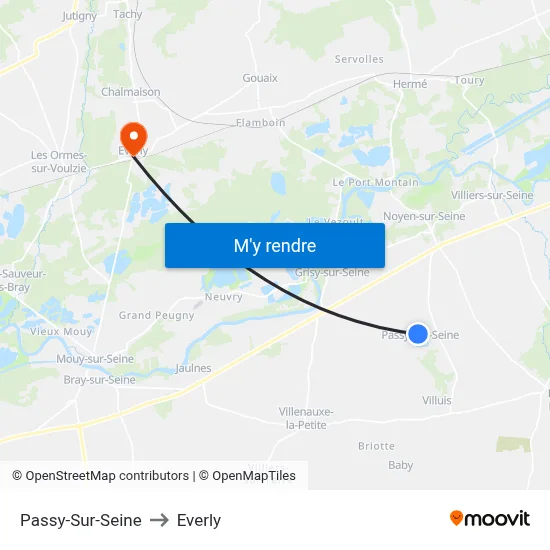 Passy-Sur-Seine to Everly map