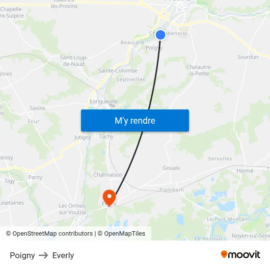 Poigny to Everly map
