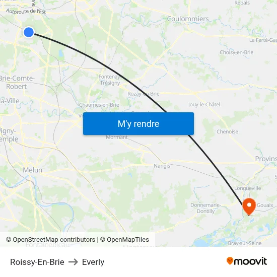 Roissy-En-Brie to Everly map