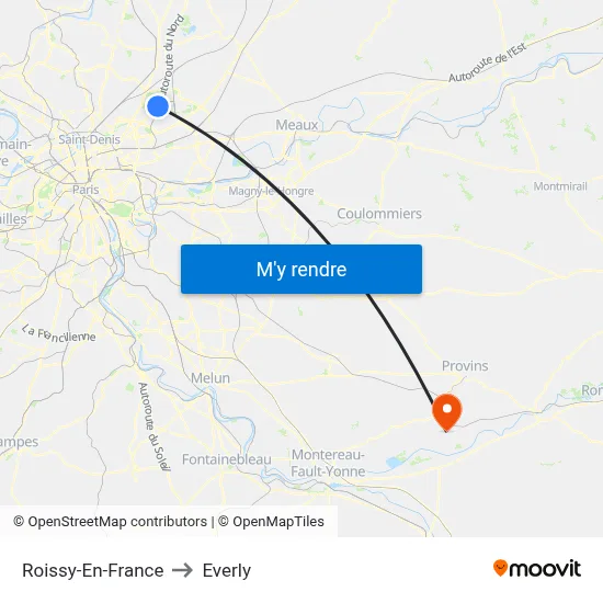 Roissy-En-France to Everly map