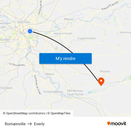 Romainville to Everly map