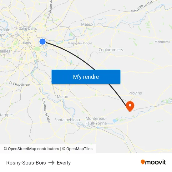 Rosny-Sous-Bois to Everly map