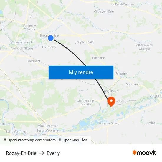 Rozay-En-Brie to Everly map