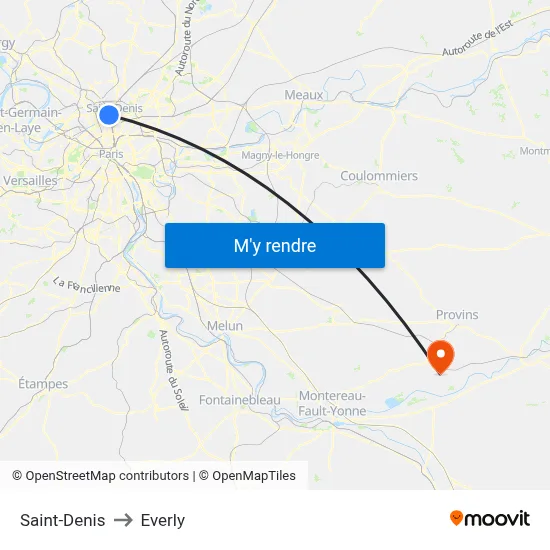 Saint-Denis to Everly map