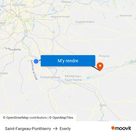 Saint-Fargeau-Ponthierry to Everly map