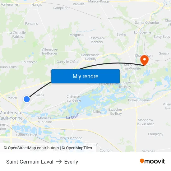 Saint-Germain-Laval to Everly map