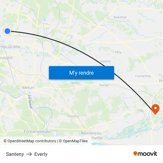 Santeny to Everly map