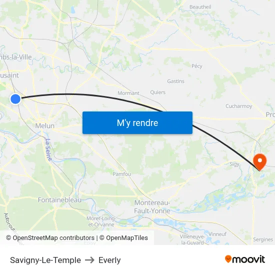 Savigny-Le-Temple to Everly map