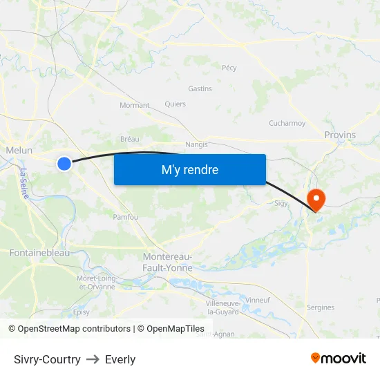 Sivry-Courtry to Everly map