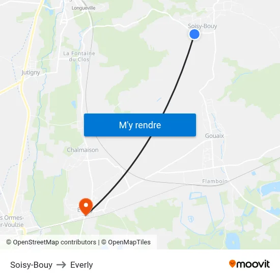Soisy-Bouy to Everly map