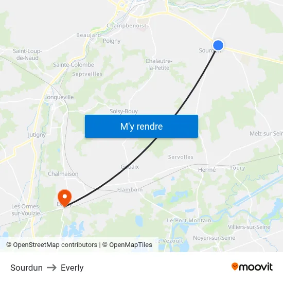 Sourdun to Everly map