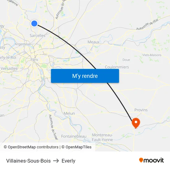 Villaines-Sous-Bois to Everly map