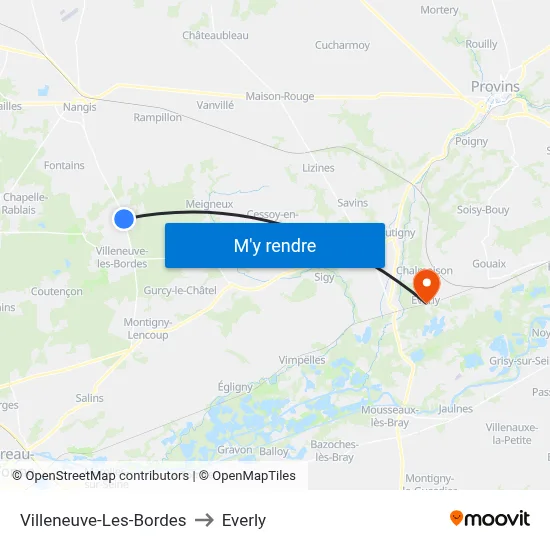 Villeneuve-Les-Bordes to Everly map