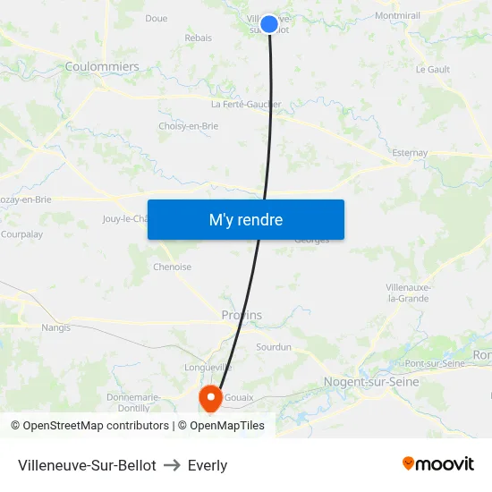 Villeneuve-Sur-Bellot to Everly map