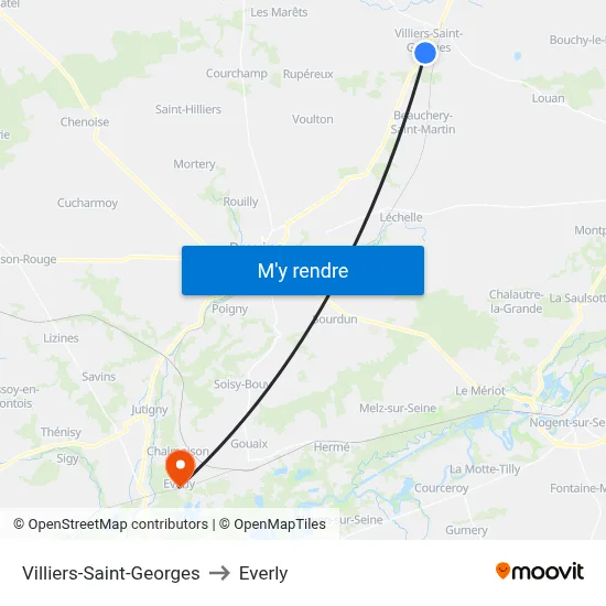Villiers-Saint-Georges to Everly map