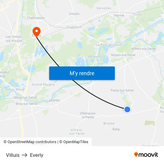 Villuis to Everly map