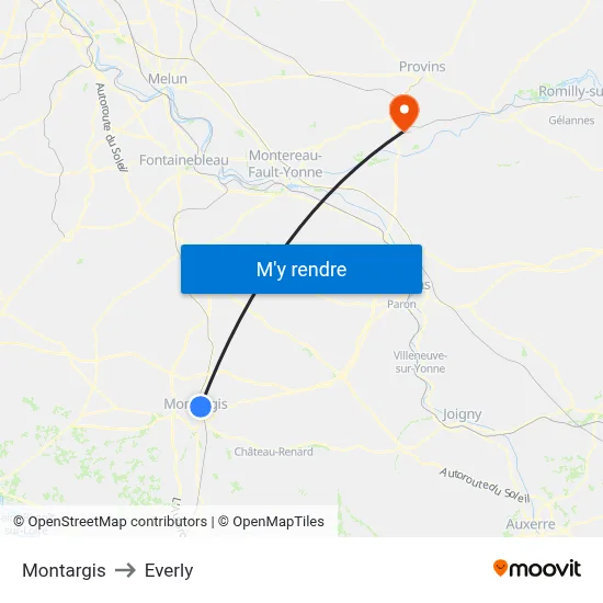 Montargis to Everly map