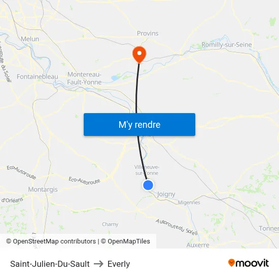 Saint-Julien-Du-Sault to Everly map
