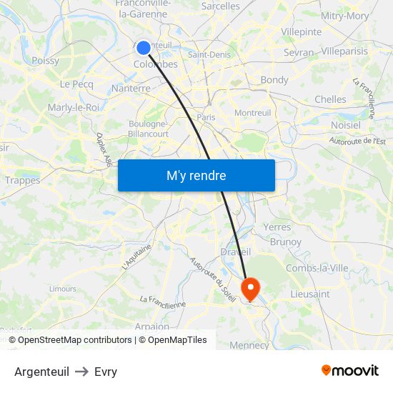 Argenteuil to Evry map