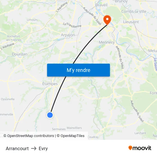 Arrancourt to Evry map