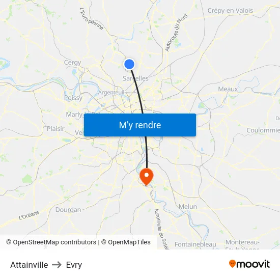 Attainville to Evry map